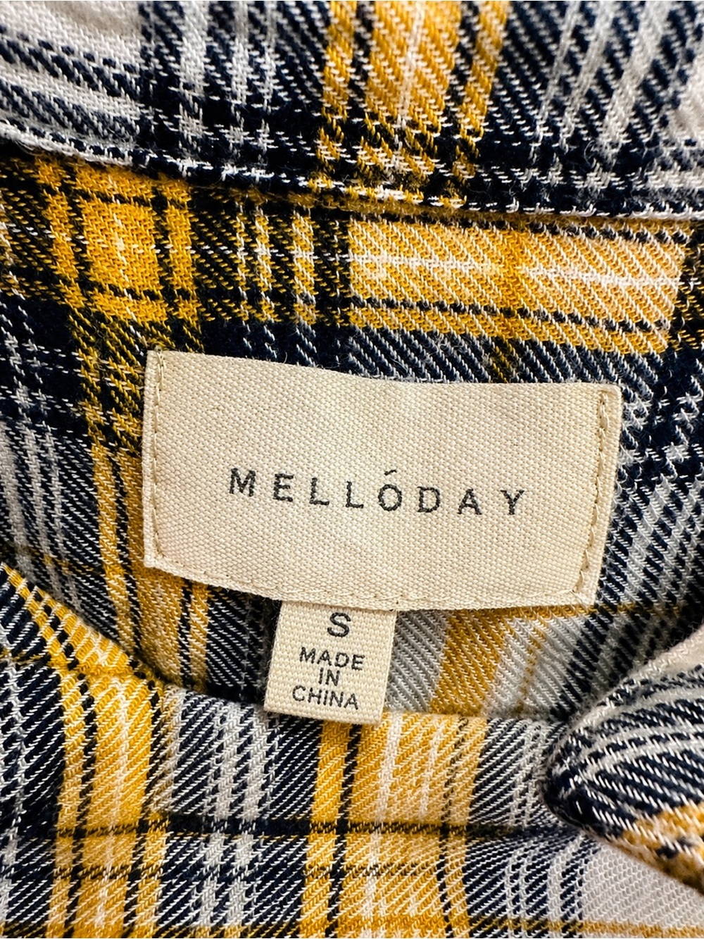Melloday Plaid Flannel Button-Up Shirt Size Small Mustard Black White - Picture 3 of 3